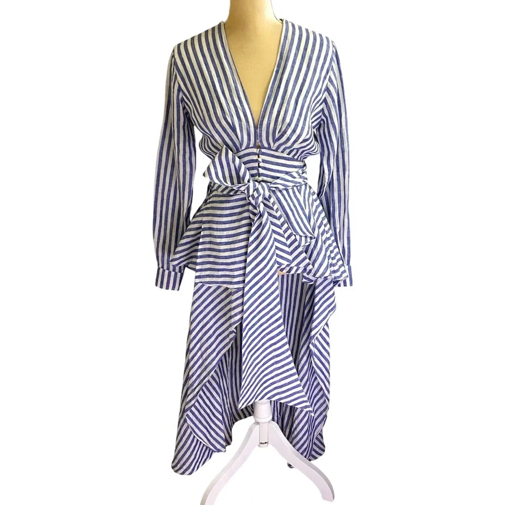 Johanna Ortiz Rio Grande Linen Striped High-Low Blouse 4 - Picture 2 of 11